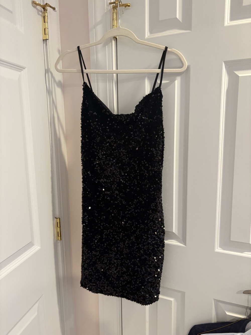 12th Tribe Black Sequin Slip Dress with Spaghetti Straps
